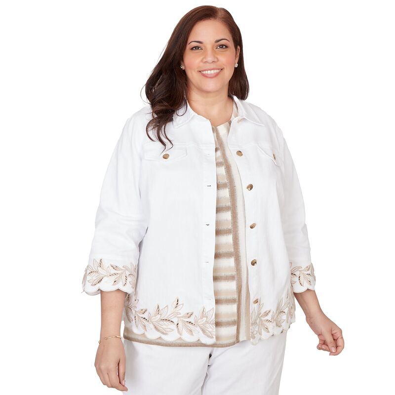 アルフレッド ダナー レディース アウター ジャケット・ブルゾン カットアウト プラスサイズ シャツ 刺繍 Plusize Alfredunner Leaf Cutout Embroidered Shirt Jacket White ホワイト|ReVida 店