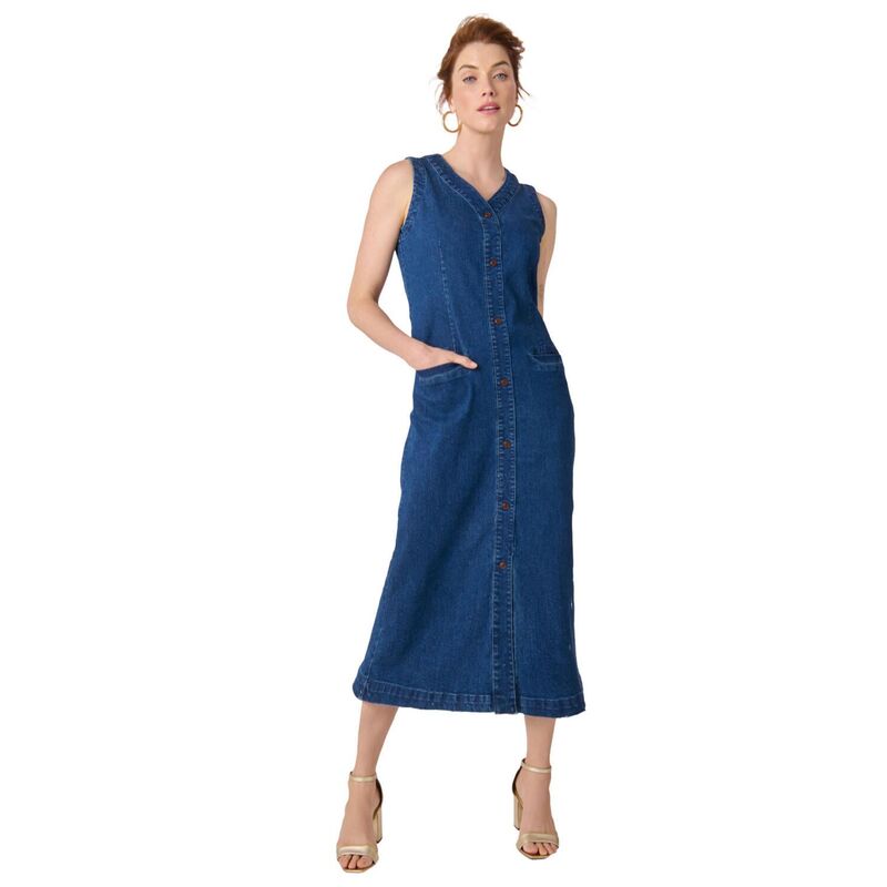 ジェシカロンドン レディース トップス ワンピース プラスサイズ ミディ デニム Jessica London Women's Plusize Denim Button Midi Dress Medium Stonewash デニム｜ReVida 店