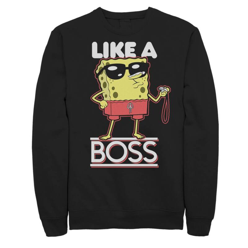 アニメ文字記号 レディース トップス プルオーバー ズボン下 Licensed Character Men\u0027spongebob Squarepants Like a Boss Crew Pull Over Black 黒いこと