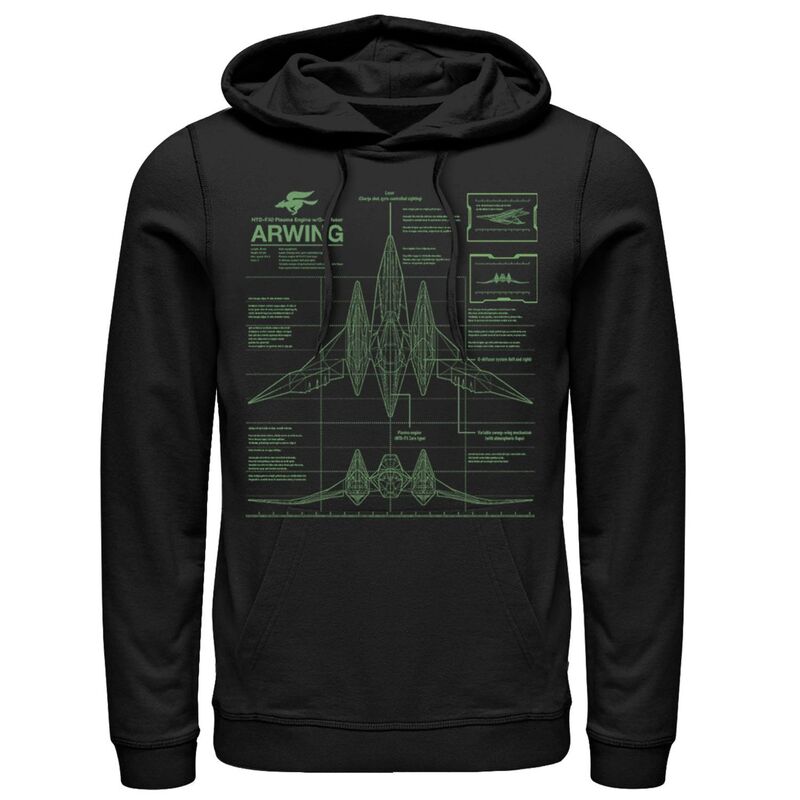 アニメ文字記号 レディース トップス プルオーバー パーカー Licensed Character Men\u0027s Nintendo Star Fox Zero Arwing Schematics Poster Hoodie Black 黒いこと