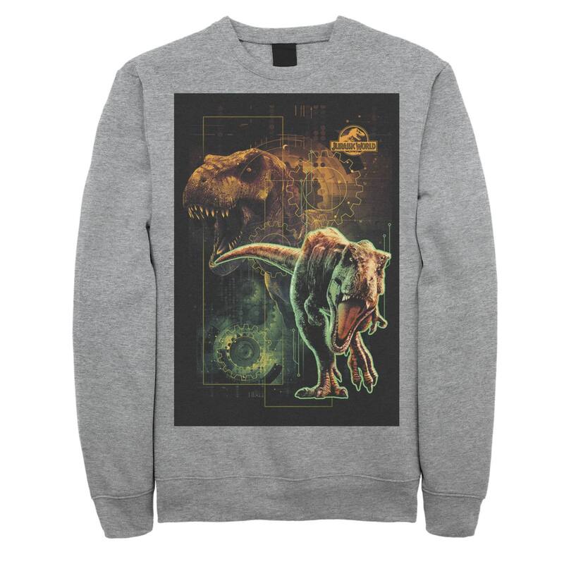 アニメ文字記号 レディース トップス プルオーバー フリース Licensed Character Men\u0027s Jurassic World Two T-Rex Tech Schematic Fleece Athletic Heather ギョリュウモドキ