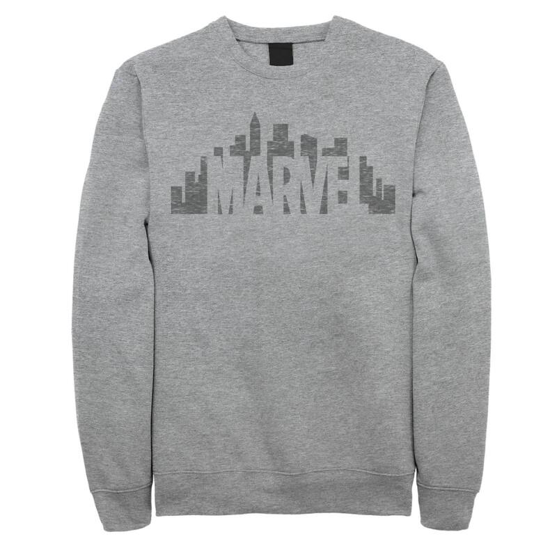 アニメ文字記号 レディース トップス プルオーバー 汗水 ロゴタイプ Licensed Character Men\u0027s Marvel City Skyline Logo Fade Sweatshirt Athletic Heather ギョリュウモドキ