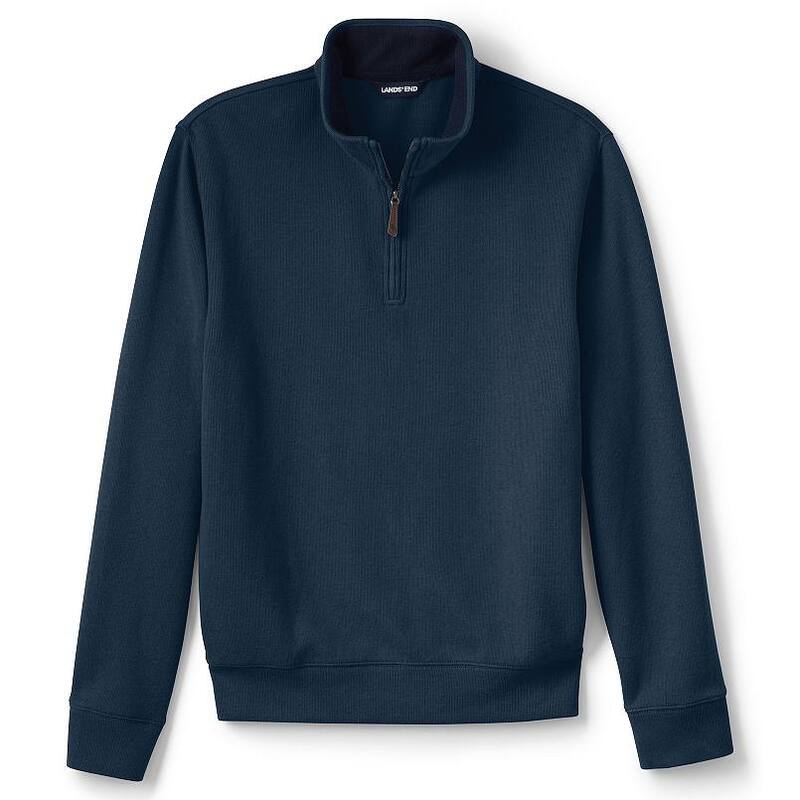 ランズ挙げ句の果て メンズ アウター 編み物・プルオーバー 肋筋 Men\u0027s Lands\u0027 End Bedford Regular-Fit Ribbed Quarter-Zipullover Sweater Light Bark Heather ギョリュウモドキ