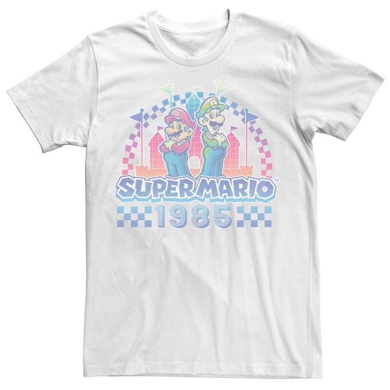 アニメキャラクター レディース トップス Tシャツ Licensed Character Menuper Mario Luigi Retro Neon Duo 1985 Tee White ホワイト