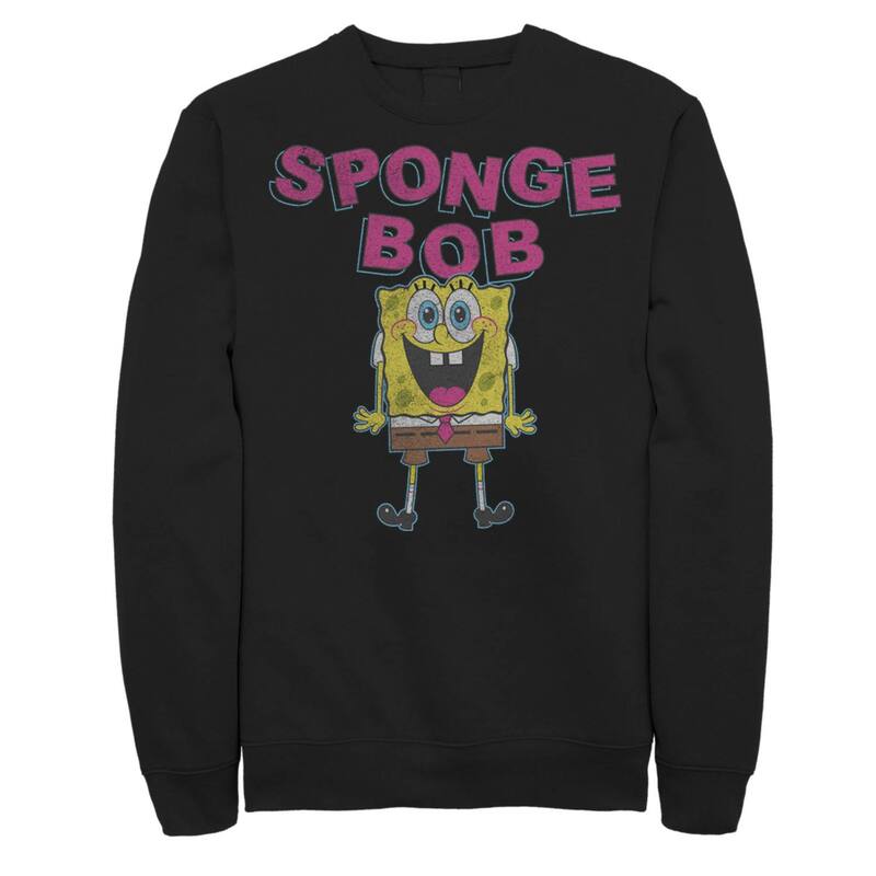 アニメ文字記号 レディース トップス プルオーバー 汗水 Licensed Character Men\u0027spongebob Simple Happy Distressed Portrait Sweatshirt Black 黒いこと