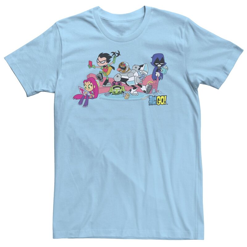 アニメキャラクター レディース トップス Tシャツ Licensed Character Men Teen Titans Epic Boo Yah! Grouportraitee Light Blue ブルー