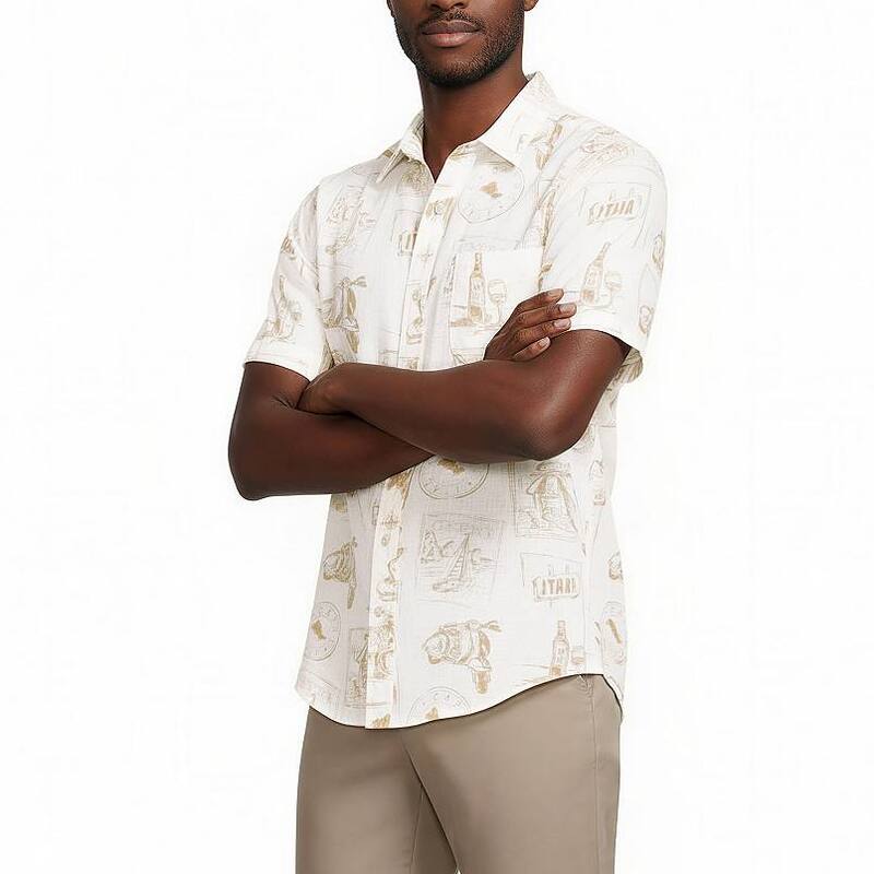 ランズ挙げ句の果て メンズ トップス プルオーバー 落ちこむ リネン Men\u0027s Lands\u0027 End Traditional-Fit Linen Button-Down Shirt Ivory Italia 象牙色