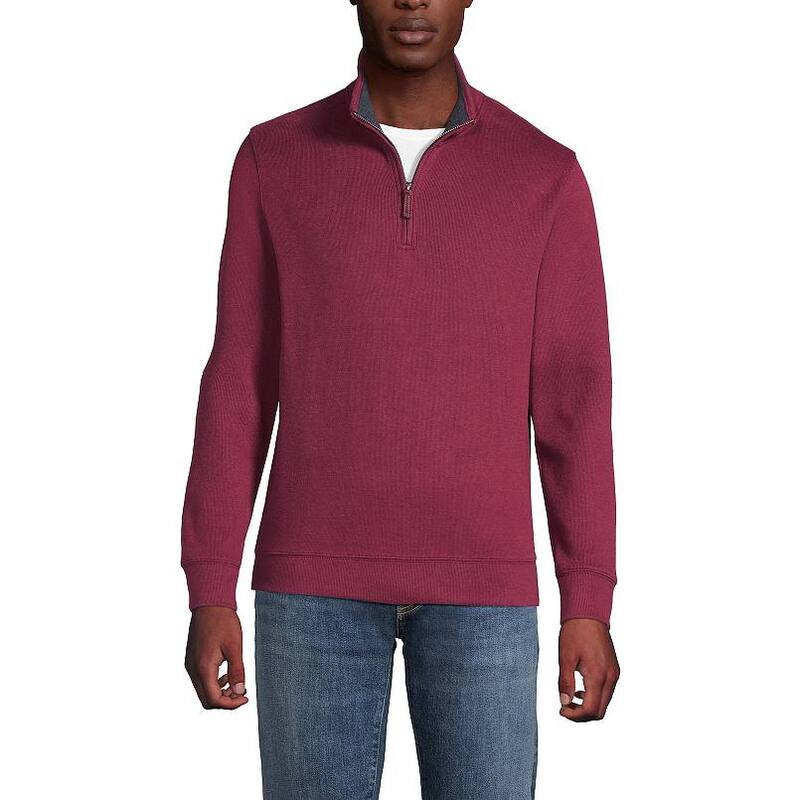 ランズ挙げ句の果て メンズ アウター 編み物・プルオーバー 肋材 トール Big \u0026 Tallands\u0027 End Bedford Classic-Fit Ribbed Quarter-Zip Sweater Burgundy Spritz バーガンディ トップス-ニット・セーター