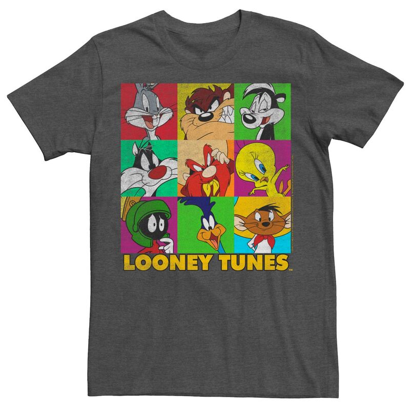 アニメキャラクター レディース トップス Tシャツ Licensed Character Men Looney Tunes Group Shot Colored Box Uportraits Tee Charcoal Heather チャコール