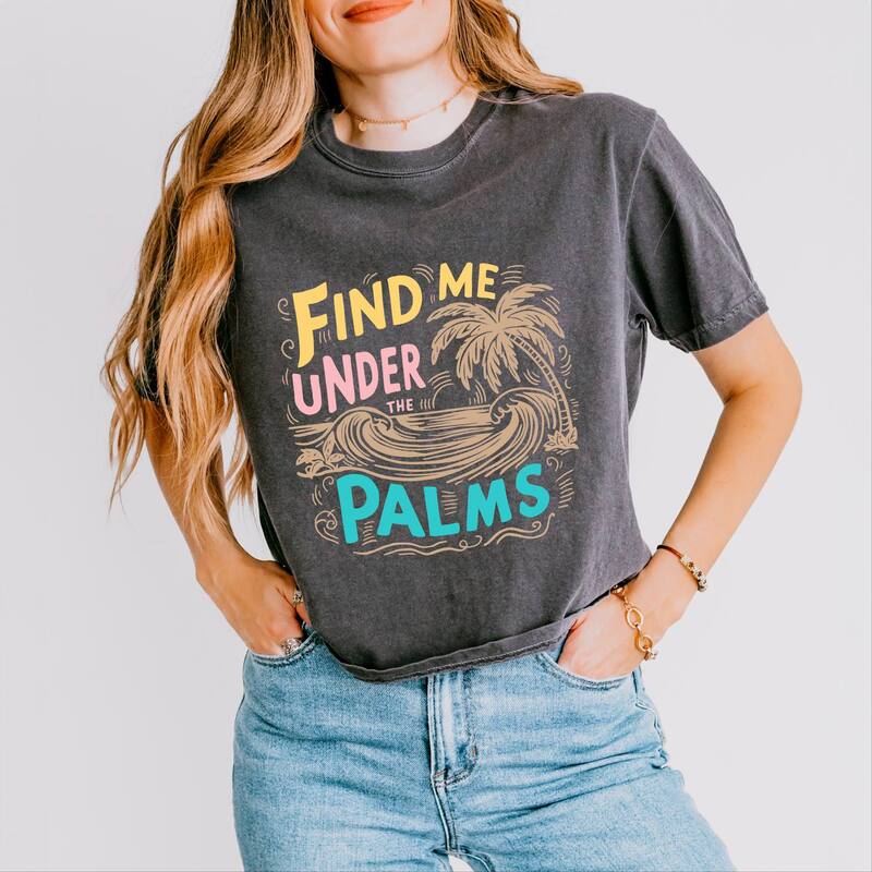 Simply Sage Market レディース トップス ティーシャツ グラフィック Simply Sage Market Find Me Under The Palms Waves - Women\u0027s Boxy Crop Top Graphic T-Shirt Pepper Tシャツ・カットソー-レディースファッション-トップス