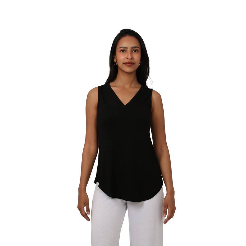 24 セブンコンフォート レディース トップス プルオーバー V素っ首 プチ Petite 24Seven Comfort Apparel Basic V-Neck Tunic Tank Top Black 黒いこと