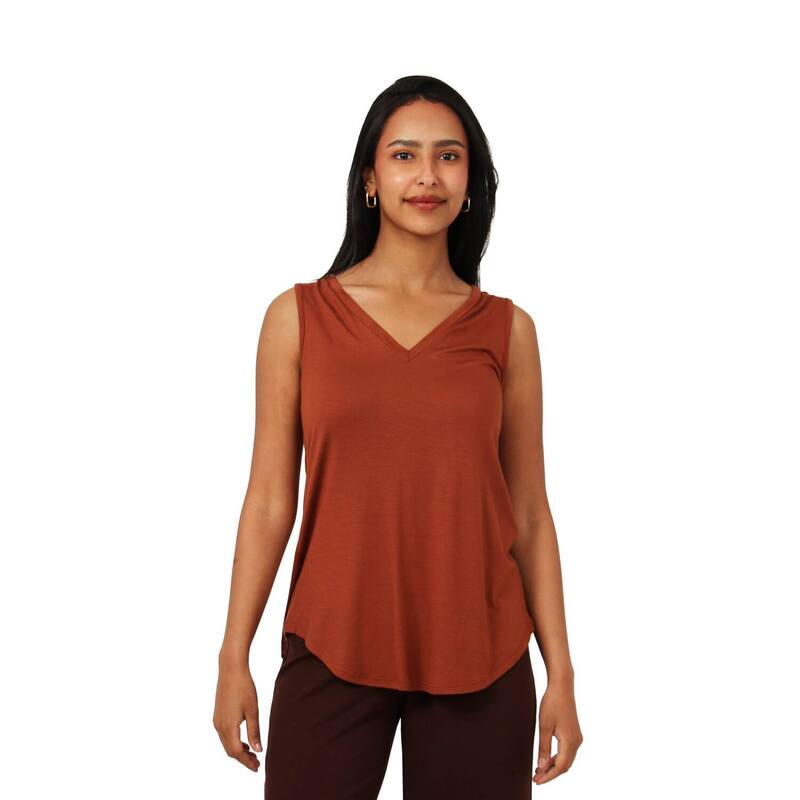 24 セブンコンフォート レディース トップス プルオーバー V素っ首 プチ Petite 24Seven Comfort Apparel Basic V-Neck Tunic Tank Top Cinnamon