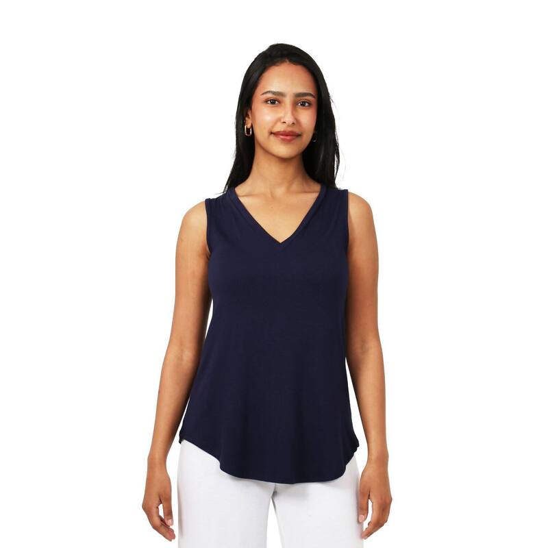 24 セブンコンフォート レディース トップス プルオーバー V素っ首 プチ Petite 24Seven Comfort Apparel Basic V-Neck Tunic Tank Top Navy 米国海軍