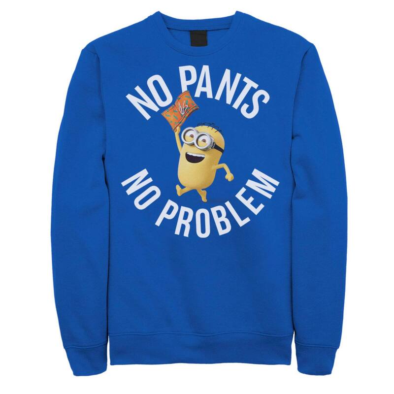 アニメ文字記号 レディース トップス プルオーバー ミニ ズボン下 流汗 Licensed Character Men\u0027s Despicable Me Minions No Pants No Problem Sweatshirt Royal
