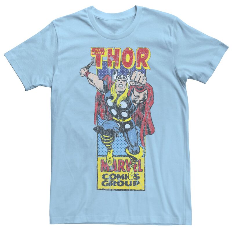 マーベル レディース トップス Tシャツ Men's Marvel Comics Mighty Thor Tee Light Blue ブルー｜ReVida 店
