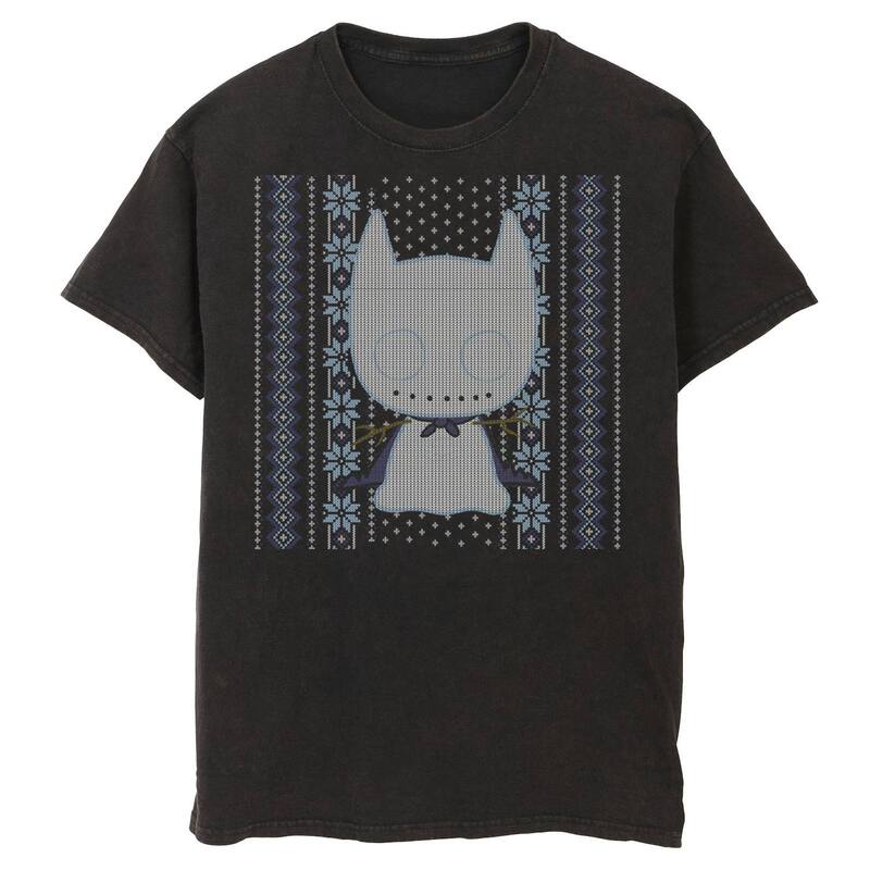 アニメキャラクター レディース トップス Tシャツ セーター Licensed Character Men DComics Chibi Batman Christmasweater Style Tee Black ブラック
