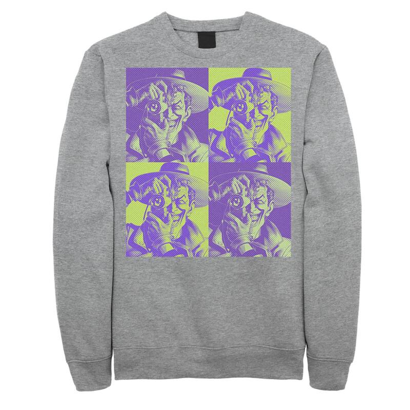 アニメキャラクター レディース トップス Tシャツ スウェット Licensed Character Men's DC Batman The Joker Halftone Popart Sweatshirt Athletic Heather ヘザー｜ReVida 店