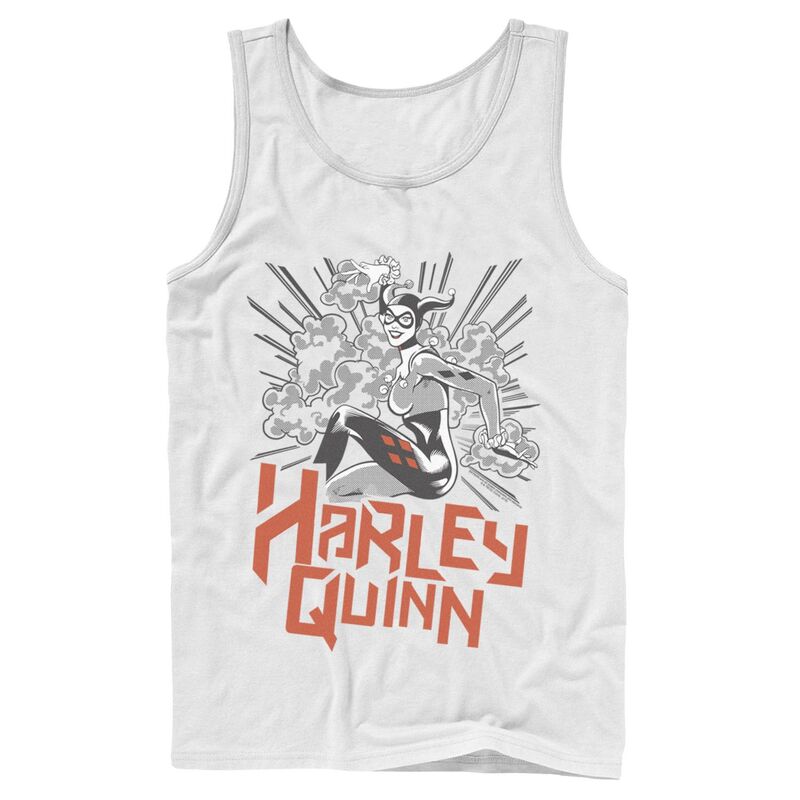 アニメキャラクター レディース トップス Tシャツ Licensed Character Men DComics Harley Quinn Action Pose Tank Top White ホワイト