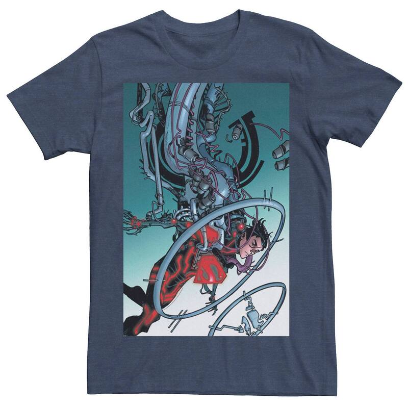 アニメキャラクター レディース トップス Tシャツ Licensed Character Men DComicsuperman Mechanics Comic Poster Tee Navy Heather ヘザー