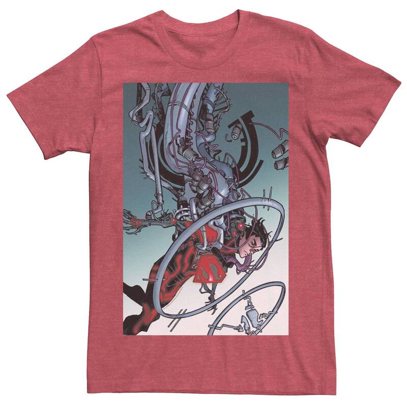 アニメキャラクター レディース トップス Tシャツ Licensed Character Men DComicsuperman Mechanics Comic Poster Tee Red Heather ヘザー