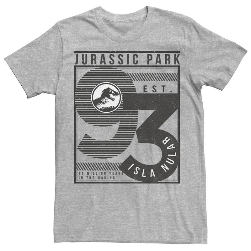 アニメキャラクター レディース トップス Tシャツ Licensed Character Men Jurassic Park Est. 93 Isla Nublar Poster Tee Athletic Heather ヘザー