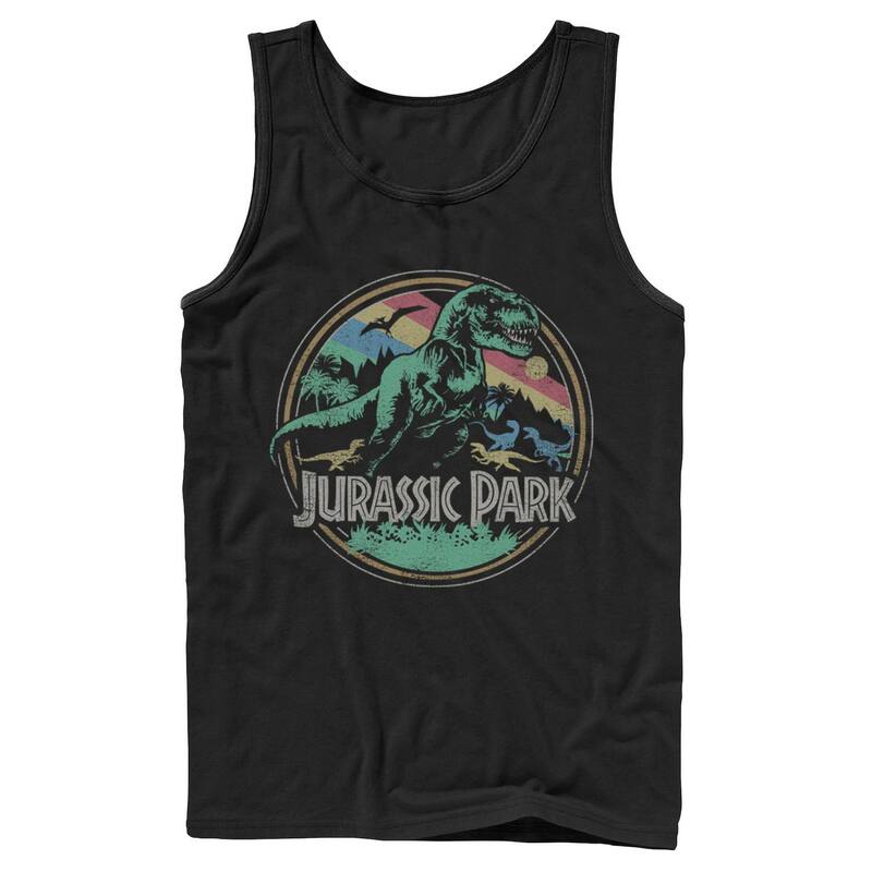 アニメキャラクター レディース トップス Tシャツ ロゴ Licensed Character Men Jurassic Park T Rex Distressed Retro Logo Tank Top Black ブラック
