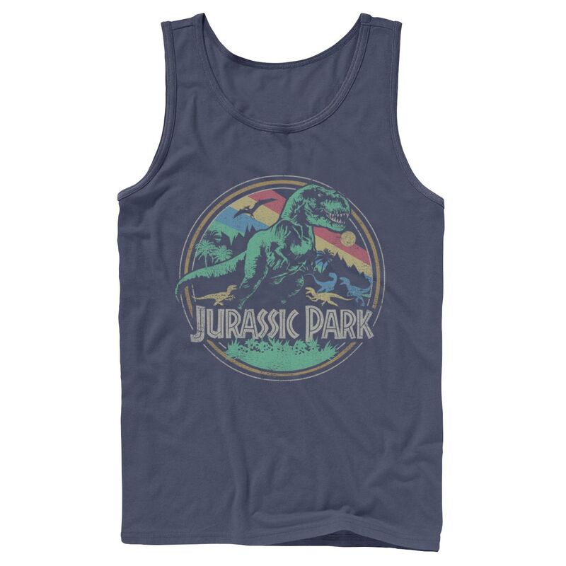 アニメキャラクター レディース トップス Tシャツ ロゴ Licensed Character Men Jurassic Park T Rex Distressed Retro Logo Tank Top Navy ネイビー