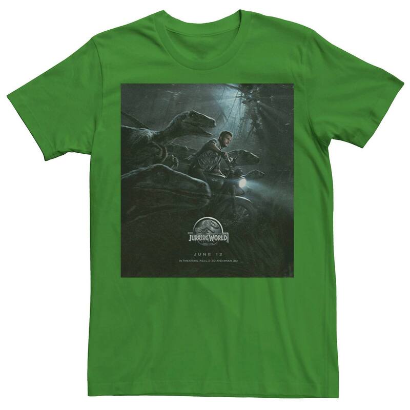 アニメキャラクター レディース トップス Tシャツ Licensed Character Men Jurassic World Owen Ride Raptor Movie Poster Tee Kelly