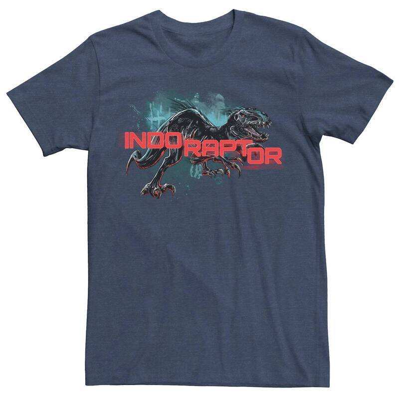 アニメキャラクター レディース トップス Tシャツ Licensed Character Men Jurassic World Indo Raptor Splatter Portraitee Navy Heather ヘザー