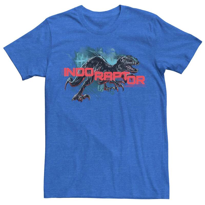 アニメキャラクター レディース トップス Tシャツ Licensed Character Men Jurassic World Indo Raptor Splatter Portraitee Royal Heather ヘザー