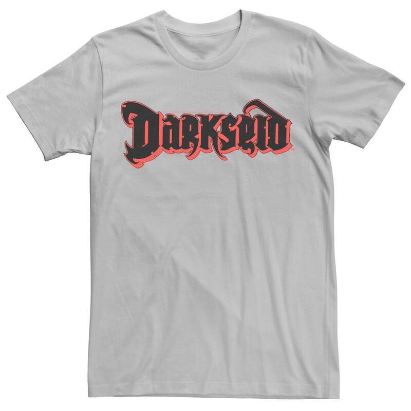 アニメキャラクター レディース トップス Tシャツ ロゴ Licensed Character Men DComics Darkseid Text Logo Poster Tee Silver シルバー