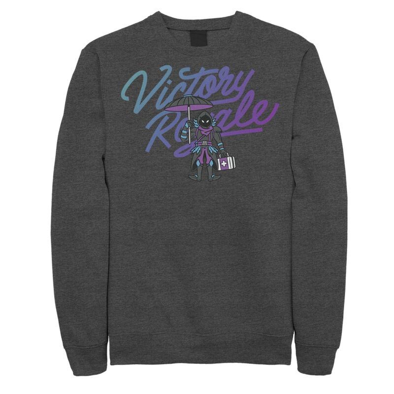 アニメ文字記号 レディース トップス ティーシャツ 流汗 Licensed Character Men\u0027s Fortnite Raven Victory Royale Sweatshirt Charcoal Heather 暗灰色 トップス-Tシャツ・カットソー-レディースファッション