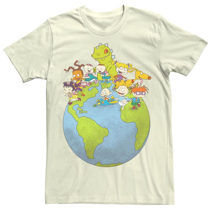 アニメキャラクター レディース トップス Tシャツ Licensed Character Men Nickelodeon Rugrats Distressed Earth Day Surrounded By Reptar Chuckie And Friends Tee Natural