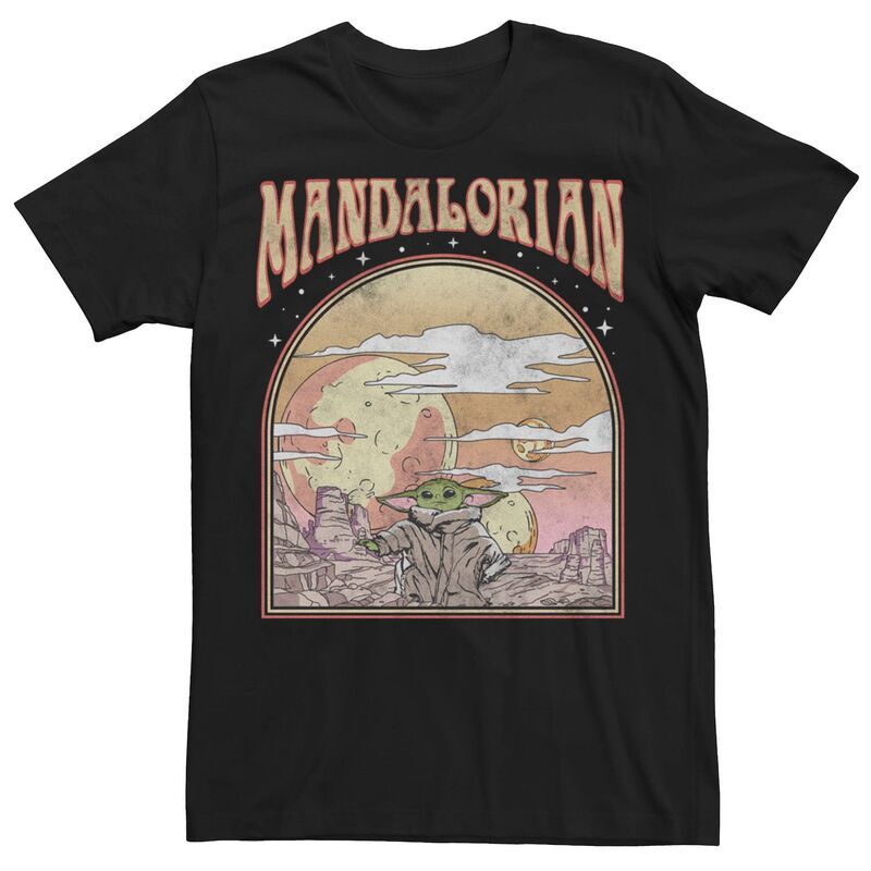 アニメキャラクター レディース トップス Tシャツ キャップ ケープ Licensed Character Mentar Wars The Mandalorioan Grogu Landscape Comic Poster Tee Black ブラック