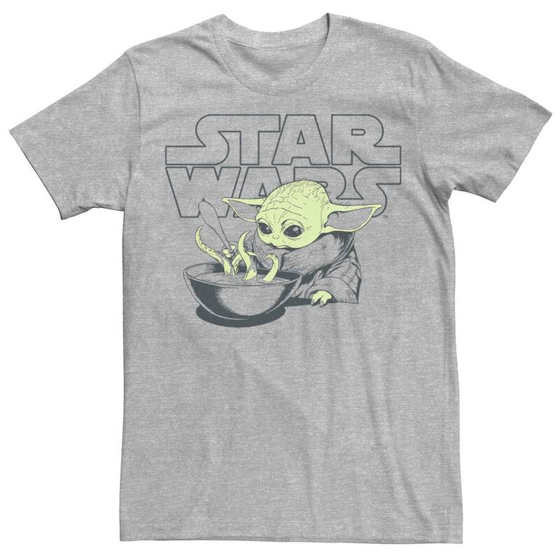 アニメキャラクター レディース トップス Tシャツ Licensed Character Mentar Wars The Mandalorioan Floating Dinner Grogu Poster Tee Athletic Heather ヘザー