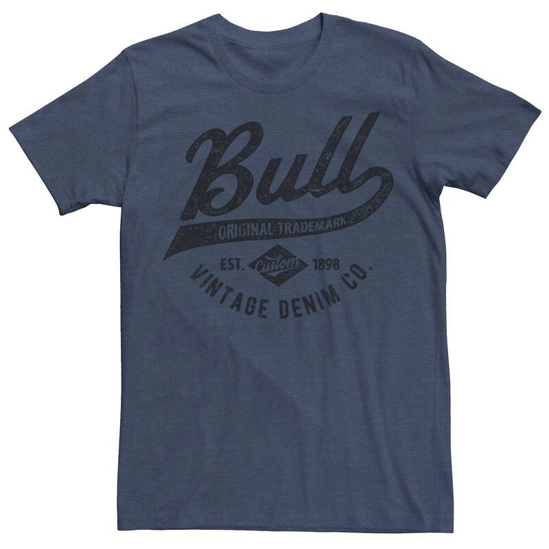 アニメキャラクター レディース トップス Tシャツ ヴィンテージ デニム グラフィック Licensed Character Men Bull Original Trademark Est. 1898 Custom Vintage Denim Co. Graphic Tee Charcoal Heather チャコール