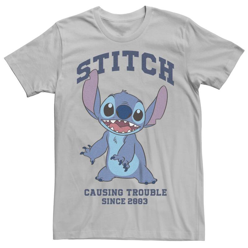 ディズニー レディース トップス Tシャツ Disney Lilo \u0026 Stitch Men Causing Trouble Since 2003 Tee Silver シルバー