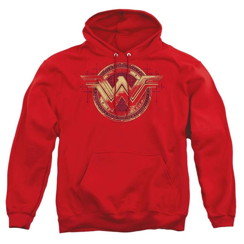 アニメキャラクター レディース アウター ニット・セーター パーカー Licensed Character Batman V Superman Wonder Woman Shield Adult Pull Over Hoodie Red レッド｜ReVida 店
