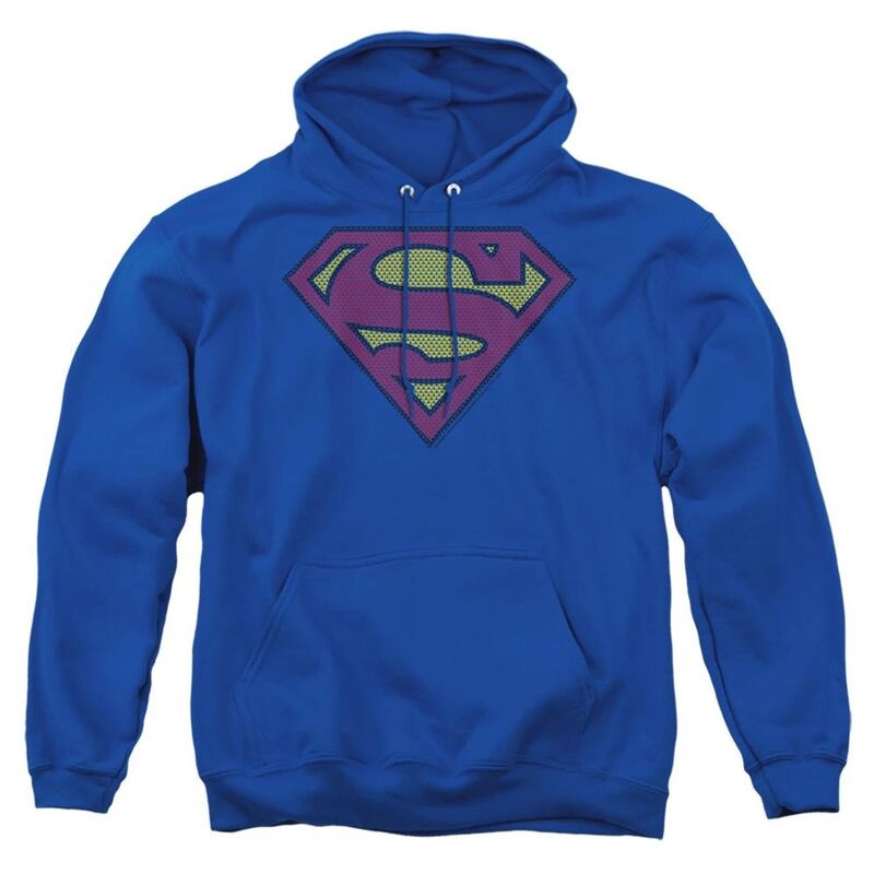 アニメキャラクター レディース アウター ニット・セーター ロゴ パーカー Licensed Character Superman Little Logos Adult Pull Over Hoodie Royal Blue ブルー｜ReVida 店