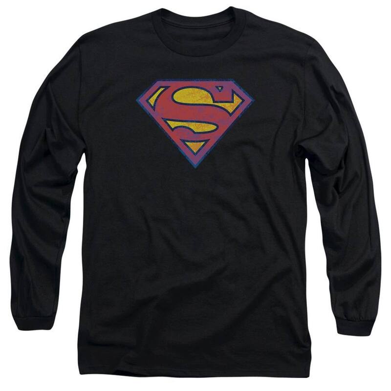 アニメ文字記号 レディース トップス プルオーバー ロゴタイプ Licensed Character Supermaneon Distress Logo Long Sleeve Adult-shirt Black 黒いこと