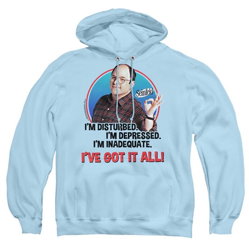アニメ人となり レディース アウター 編み物・プルオーバー パーカー Licensed Character Seinfeld George All Adult Pull Over Hoodie Light Blue 青色 セーター-レディースファッション-トップス
