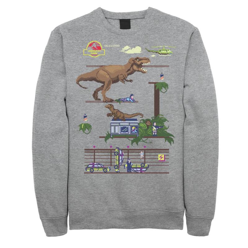 アニメ文字記号 レディース トップス ティーシャツ フリース Licensed Character Men\u0027s Jurassic Park Digital Video Game Scene Fleece Pullover Athletic Heather ギョリュウモドキ レディースファッション-トップス-Tシャツ・カットソー