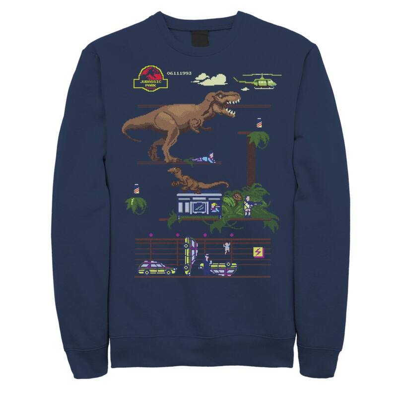 アニメ文字記号 レディース トップス ティーシャツ フリース Licensed Character Men\u0027s Jurassic Park Digital Video Game Scene Fleece Pullover Navy 米国海軍 Tシャツ・カットソー-トップス-レディースファッション