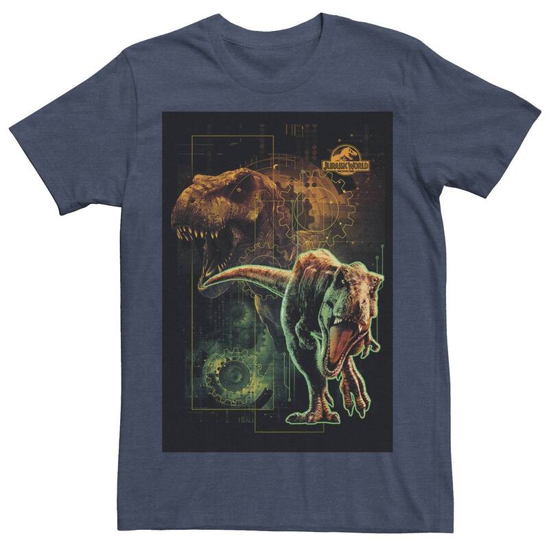 アニメキャラクター レディース トップス Tシャツ Licensed Character Men Jurassic World Two T-Rex Tech Schematic Tee Navy Heather ヘザー