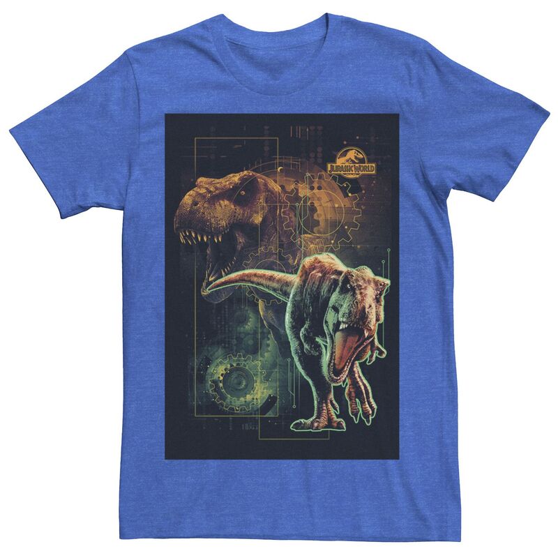 アニメキャラクター レディース トップス Tシャツ Licensed Character Men Jurassic World Two T-Rex Tech Schematic Tee Royal Heather ヘザー