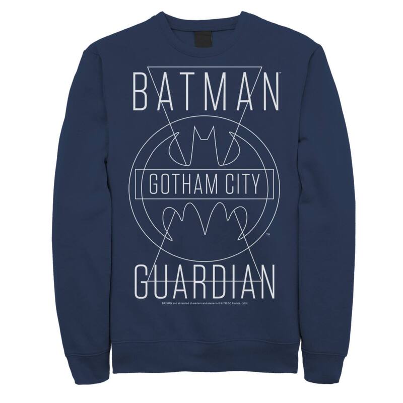 アニメ文字記号 レディース トップス ティーシャツ 流汗 Licensed Character Men\u0027s DComics Batman Gotham City Guardian Text Poster Sweatshirt Navy 米国海軍 Tシャツ・カットソー-トップス