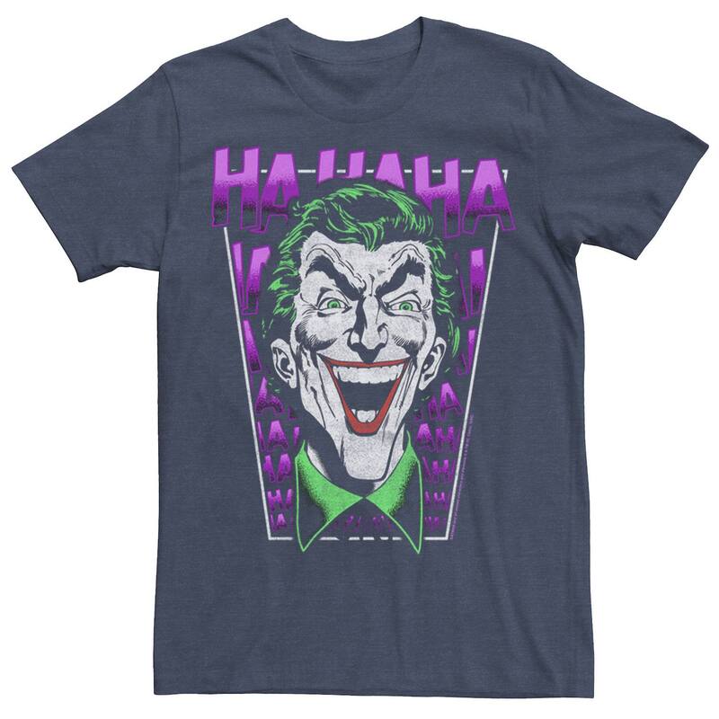 アニメキャラクター レディース トップス Tシャツ Licensed Character Men DComics The Joker HAHAHA Big Face Tee Navy Heather ヘザー