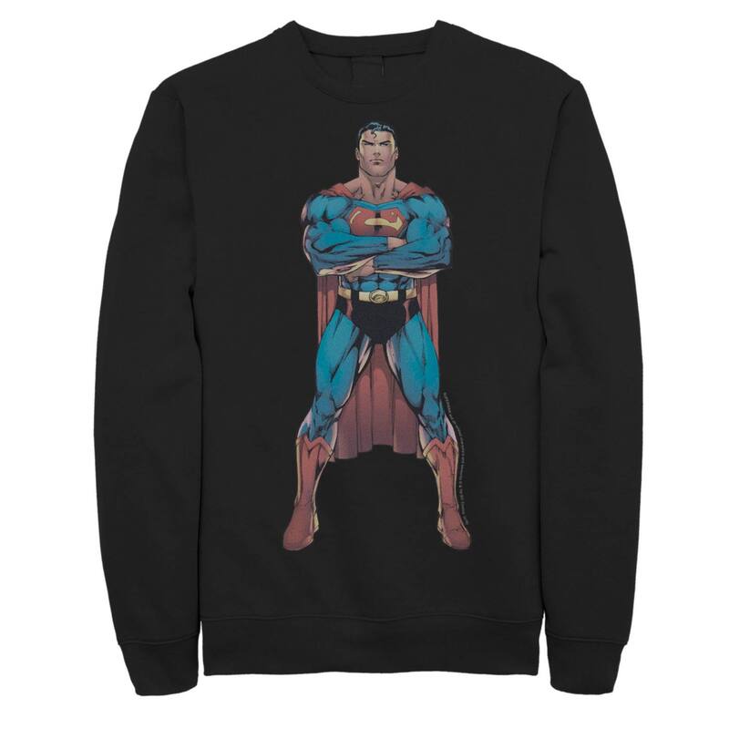 アニメ文字記号 レディース トップス ティーシャツ 流汗 Licensed Character Men\u0027s DComicsuperman Power Stance Comic Poster Sweatshirt Black 黒いこと レディースファッション-Tシャツ・カットソー
