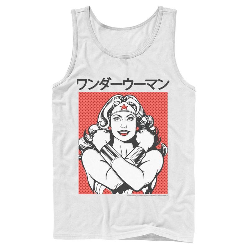 アニメキャラクター レディース トップス Tシャツ Licensed Character Men DComics Wonder Woman Dotted Kanji Portraitank Top White ホワイト
