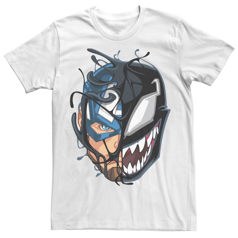 アニメキャラクター レディース トップス Tシャツ キャップ Licensed Character Men Marvel Captain America Venom Split Face Tee White ホワイト